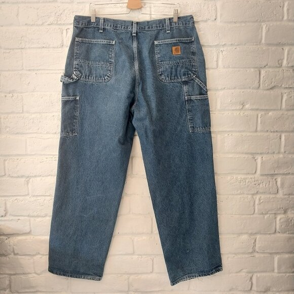 Carhartt Carpenter Jeans 40x32 Blue Loose Fit Denim Pockets Casual Workwear Pant - Picture 1 of 10